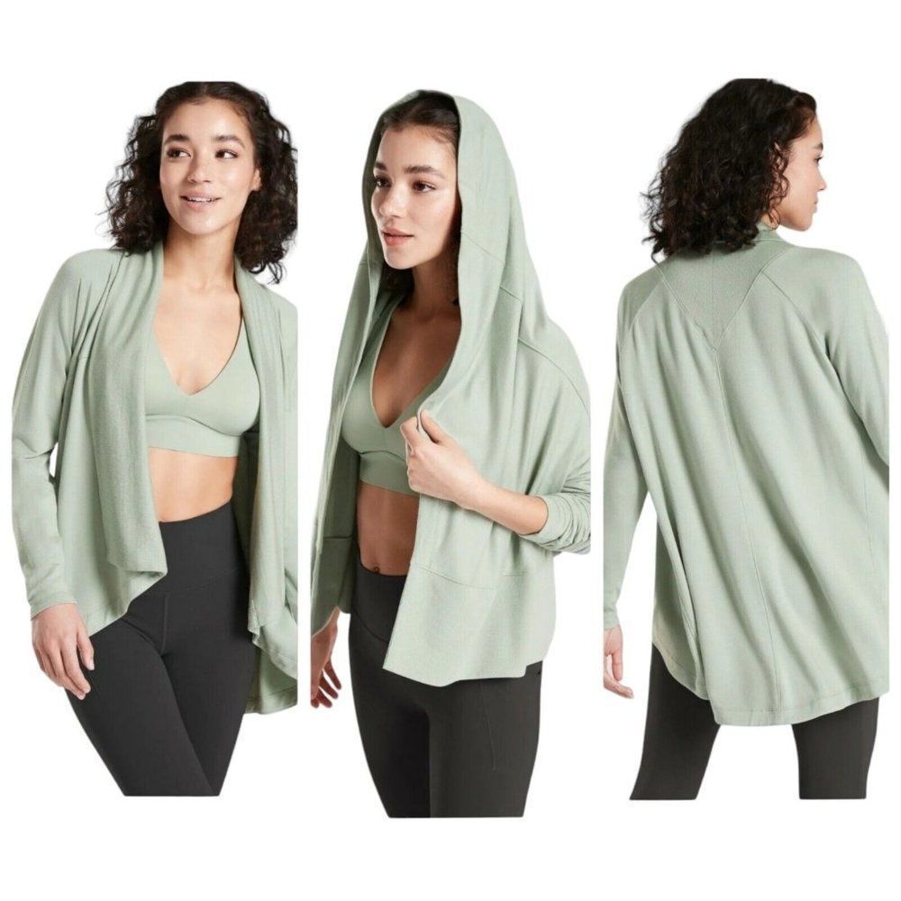 Athleta M Opal Green Nirvana Wear Two Ways Wrap Lightweight Draped Front Cardi - Picture 2 of 7